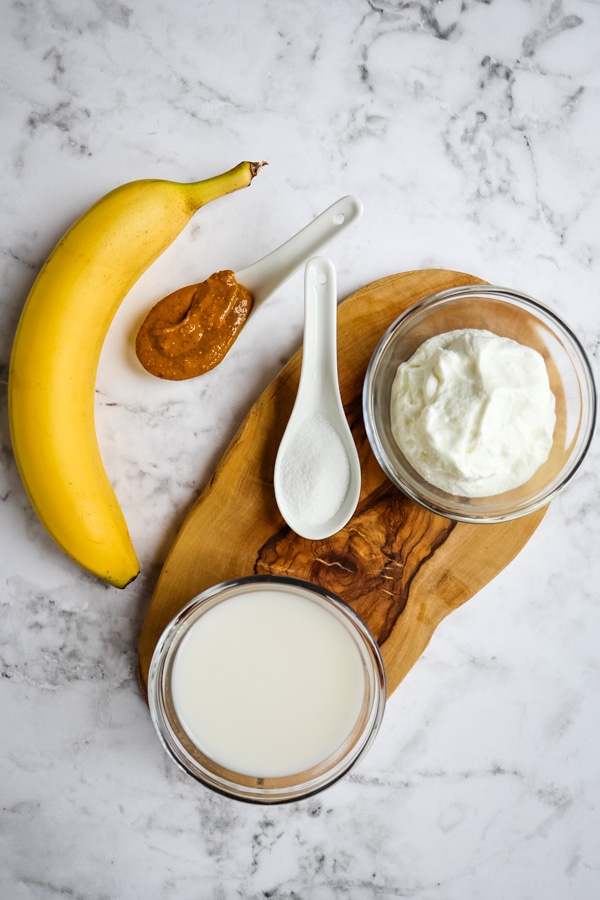 ingredients for a peanut butter banana smoothie