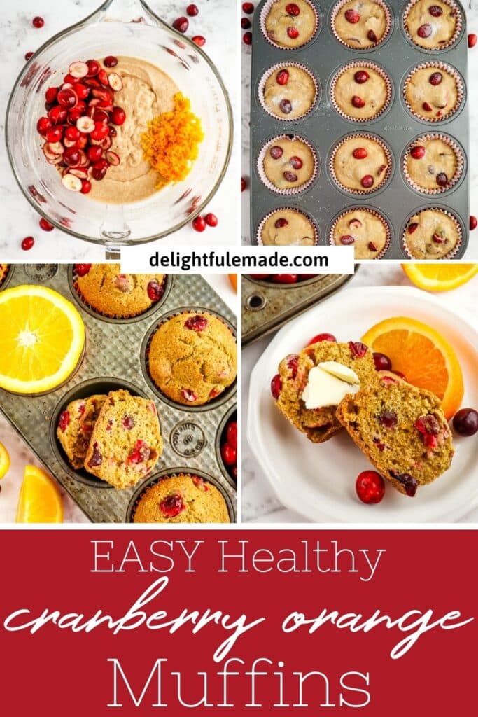 Photo collage of how to make cranberry orange muffins.