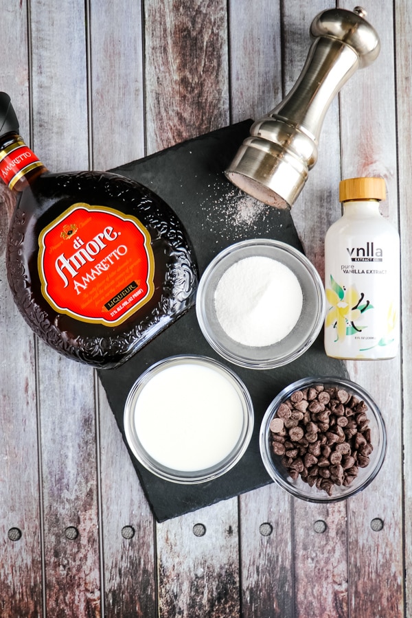 Ingredients needed for Amaretto hot chocolate