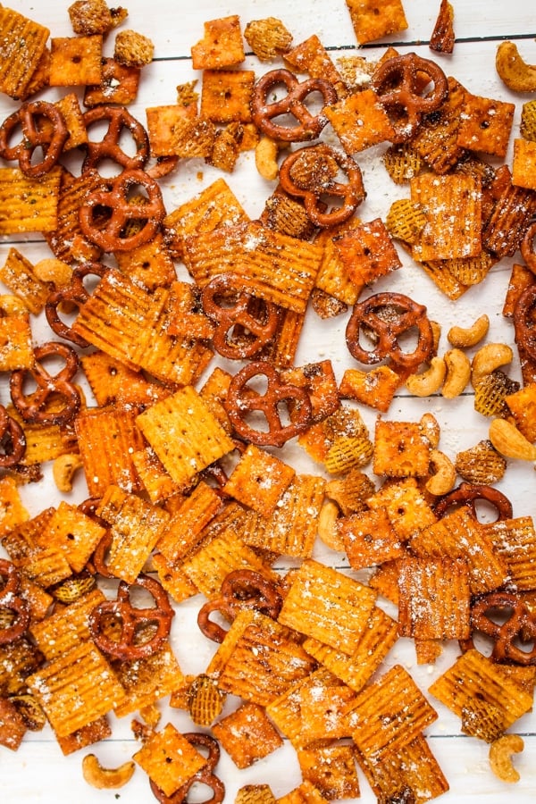 Snack mix on flat surface cooling