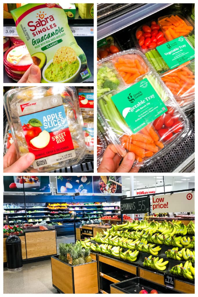 Fresh produce section and fresh snacks at Target.