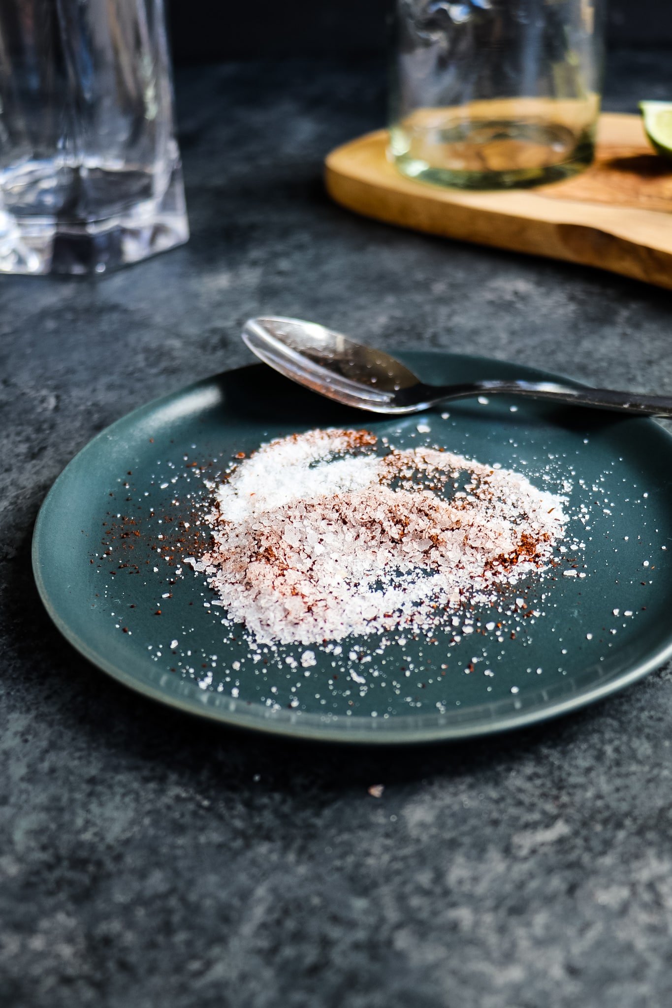 Salt for margarita on a plate.