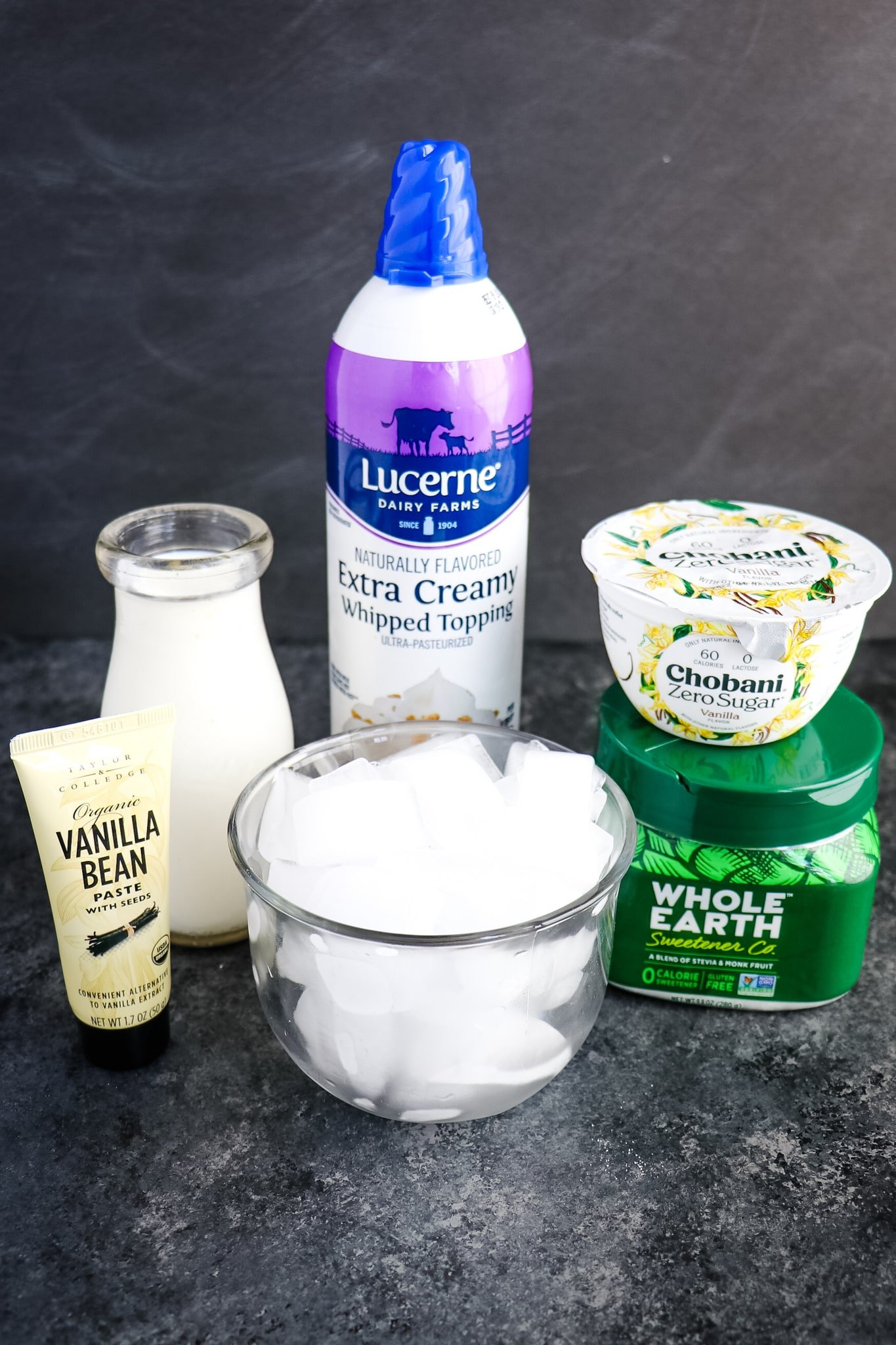 Ingredients needed for Starbucks skinny vanilla bean frappuccino recipe.