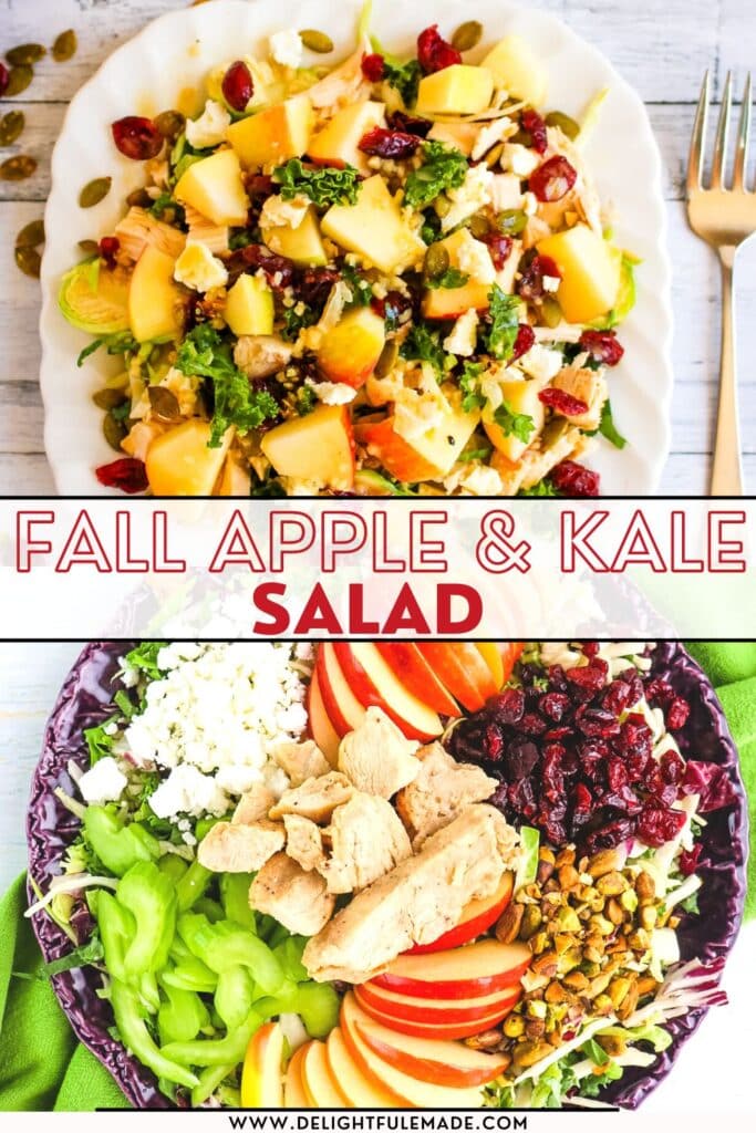 Kale apple salad on salad plate and ingredients on a platter.