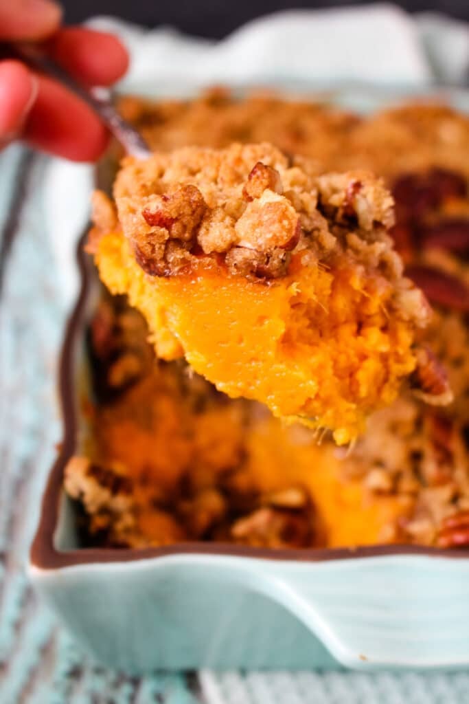 Scoop of Ruth's Chris sweet potato casserole