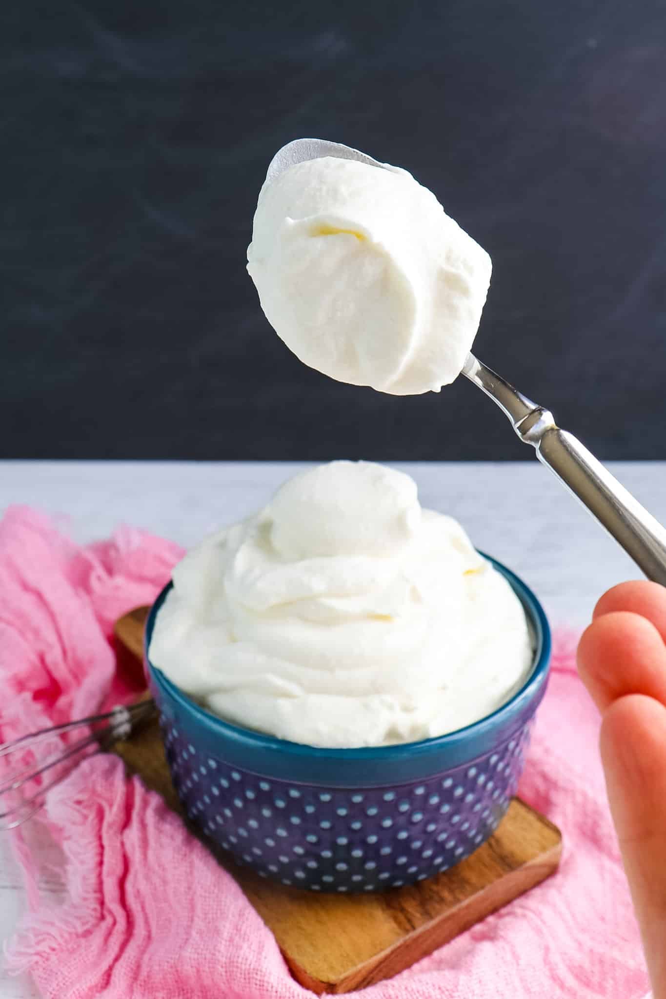 Spoonful of homemade cool whip.