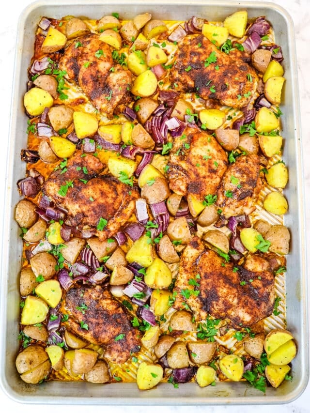Sheet Pan Chicken Thighs and Potatoes - Delightful E Made
