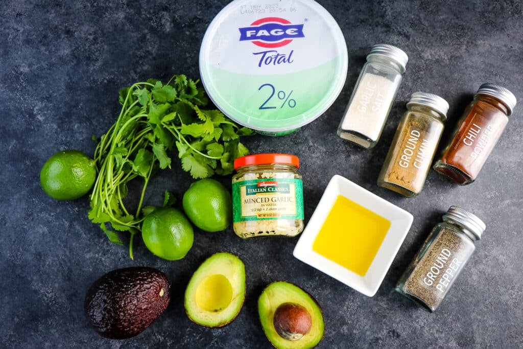 Ingredients needed to make avocado lime ranch dressing.