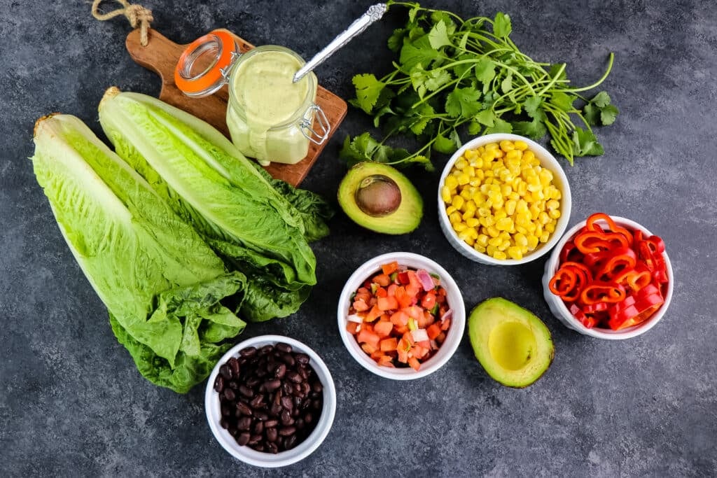 Ingredients needed to make a Chick-fil-A southwest salad.