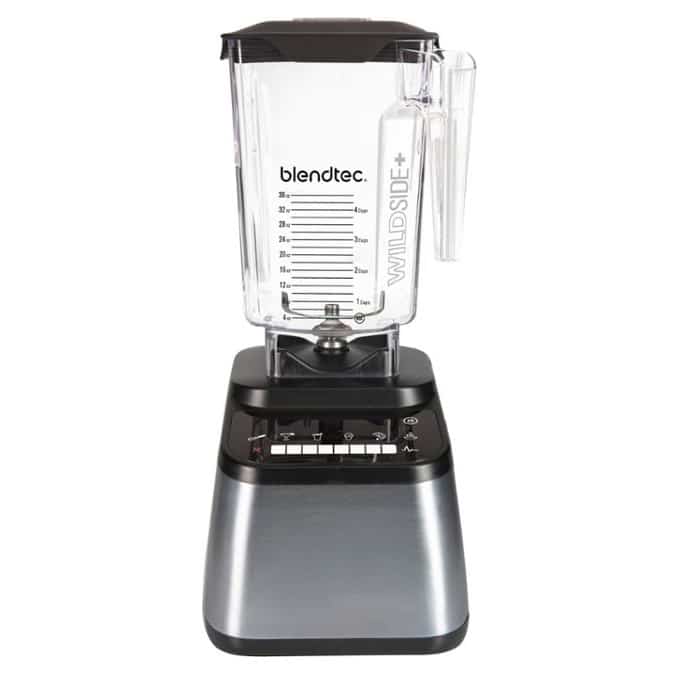 Photo of the blendtec blender with the wildside jar on top; description text on the right.