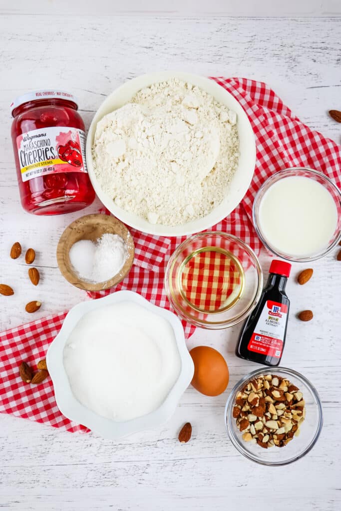 Ingredients needed to make cherry bread.