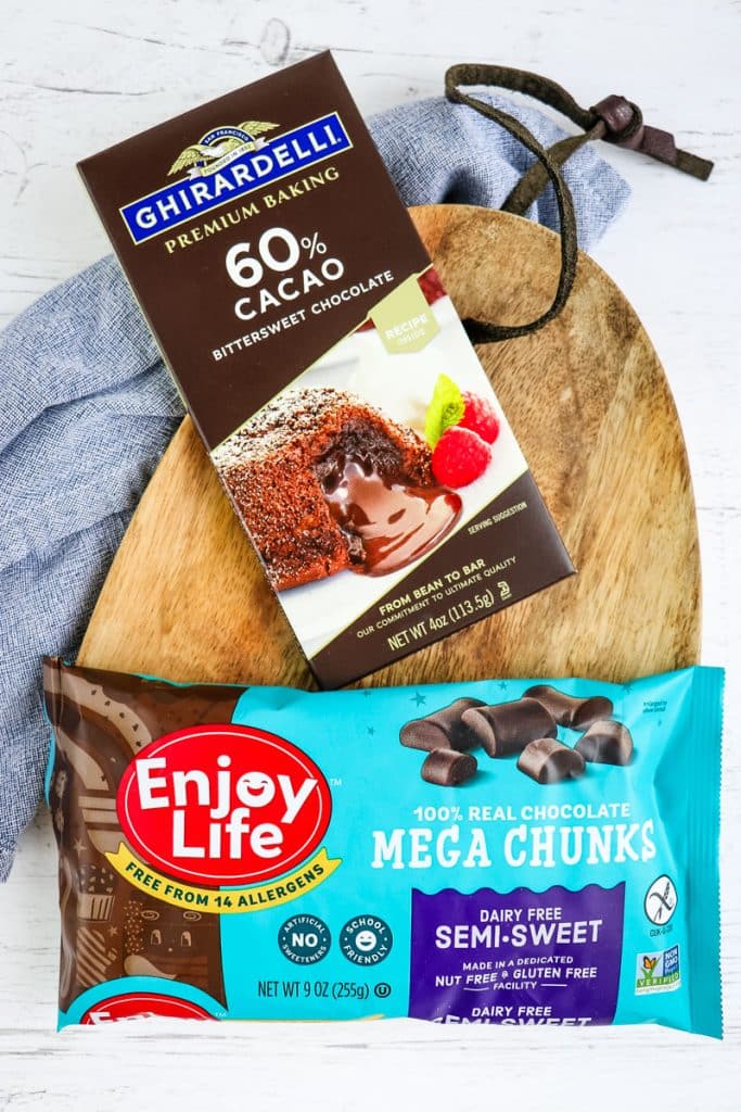 Two types of chocolate to be used in banana bread.