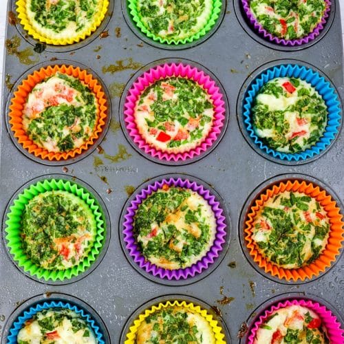 Baked starbucks egg white bites in a pan with silicone baking cups.