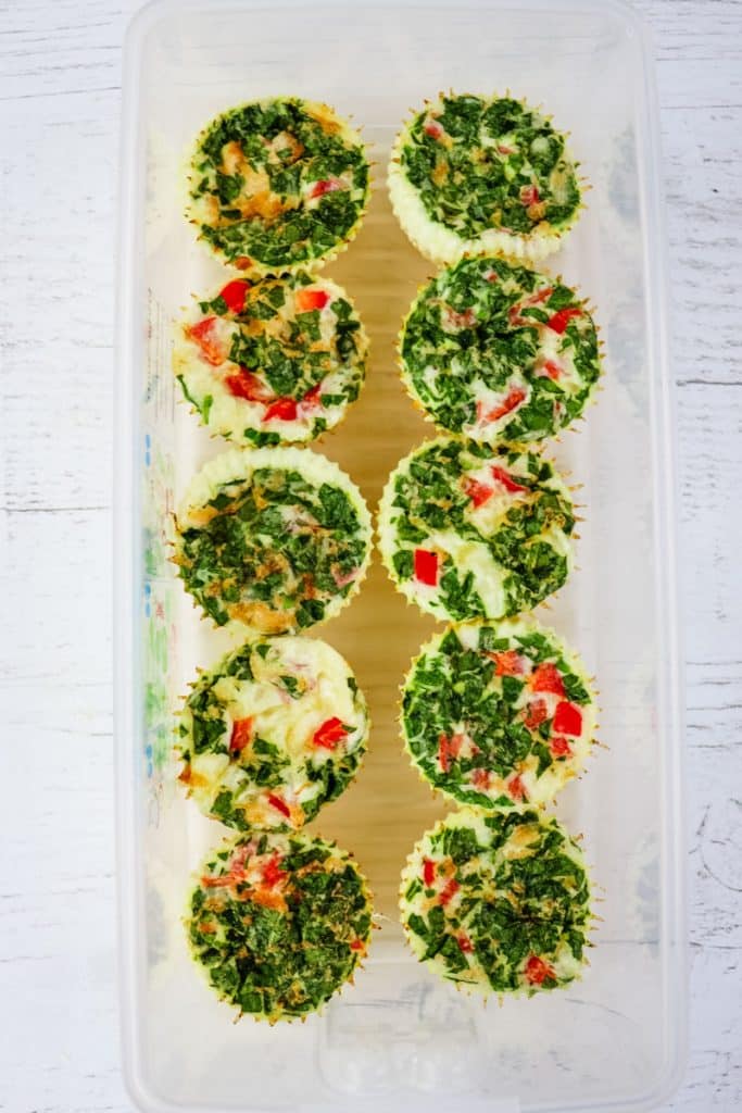 Starbucks egg white bites in a plastic container for refrigeration.