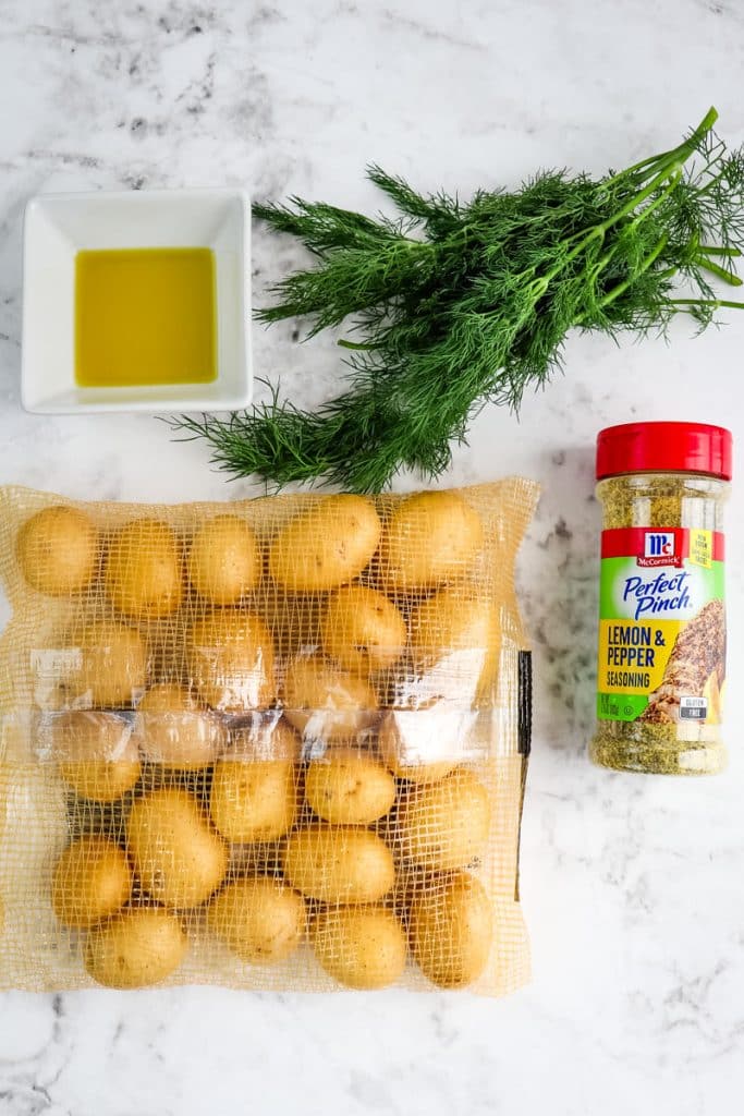 Ingredients needed to make the lemon potatoes.