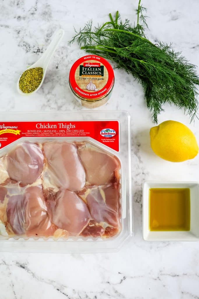 Ingredients needed for the sheet pan greek chicken.