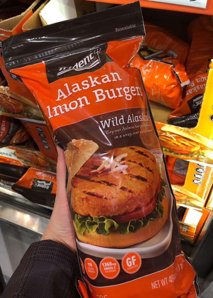 Trident Alaskan salmon burgers from Costco.
