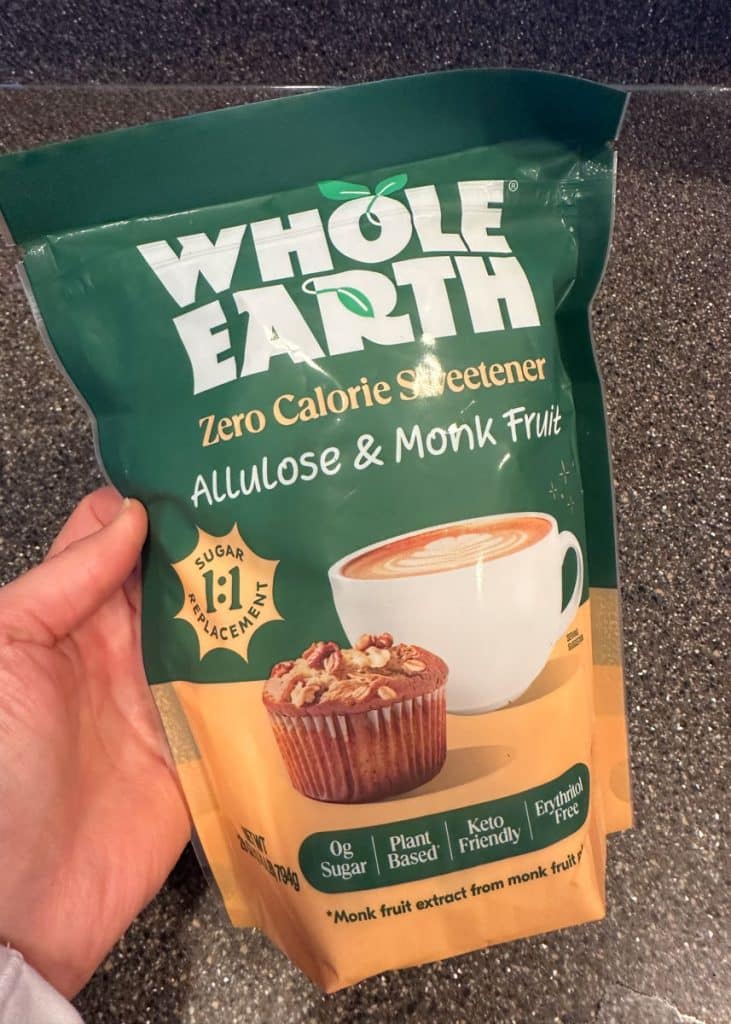 A package of Whole Earth monk fruit granular sweetener from Costco.
