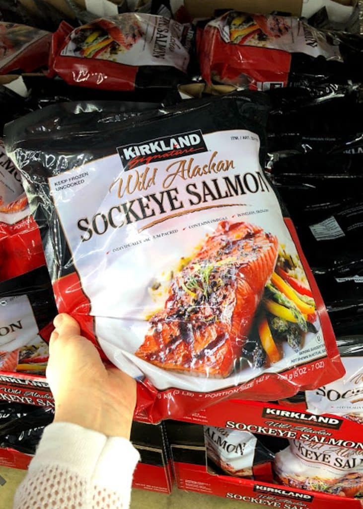 Package of wild Alaskan sockeye salmon at Costco.